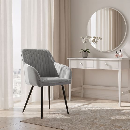 6x Aksamitne tapicerowane krzesło z przeszyciami Szare FLORENCE Czarne nogi