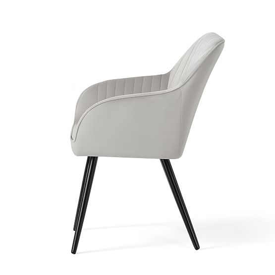 6x Aksamitne tapicerowane krzesło z przeszyciami Szare FLORENCE Czarne nogi