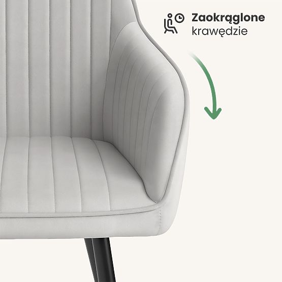 6x Aksamitne tapicerowane krzesło z przeszyciami Szare FLORENCE Czarne nogi