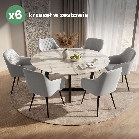 6x Aksamitne tapicerowane krzesło z przeszyciami Szare FLORENCE Czarne nogi