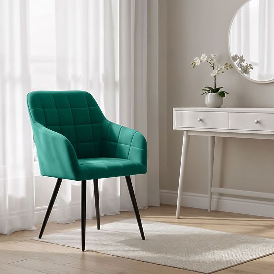 6x Tapicerowane krzesło z kwadratowym pikowaniem Butelkowa Zieleń LUXANO Czarne nogi