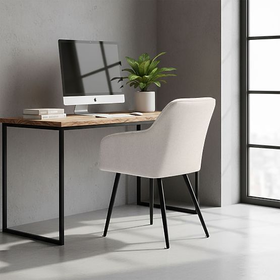 6x Tapicerowane krzesło z kwadratowym pikowaniem Kremowe LUXANO Czarne nogi tkanina Lumos