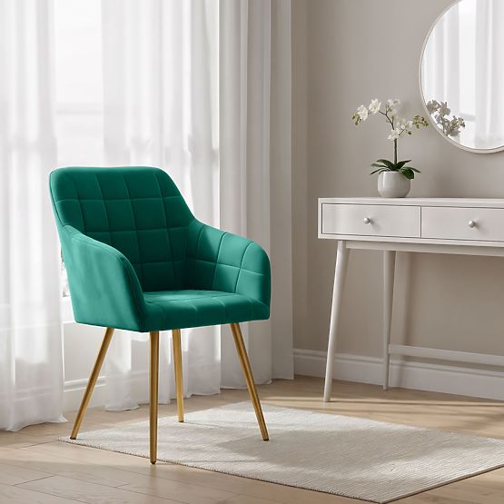 6x Tapicerowane krzesło z kwadratowym pikowaniem Szmaragdowa Zieleń LUXANO Złote nogi
