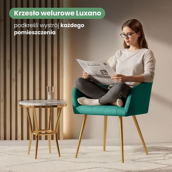 6x Tapicerowane krzesło z kwadratowym pikowaniem Szmaragdowa Zieleń LUXANO Złote nogi