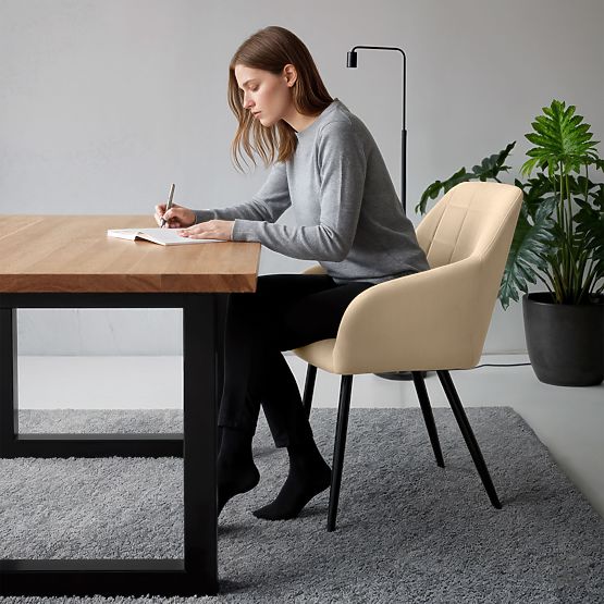 6x Tapicerowane krzesło z kwadratowym przeszyciem Beżowe LUXANO Czarne nogi