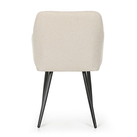 6x Tapicerowane krzesło z kwadratowym przeszyciem Beżowe LUXANO Czarne nogi tkanina Lumos