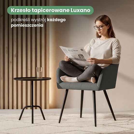 6x Tapicerowane krzesło z kwadratowym przeszyciem Ciemny Grafit LUXANO Czarne nogi tkanina Lumos
