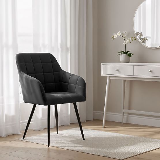 6x Tapicerowane krzesło z kwadratowym przeszyciem Czarny LUXANO Czarne nogi