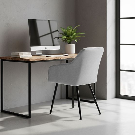 6x Tapicerowane krzesło z kwadratowym przeszyciem Jasnoszary LUXANO Czarne nogi tkanina Lumos