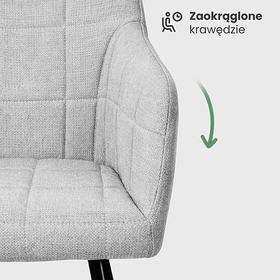 6x Tapicerowane krzesło z kwadratowym przeszyciem Jasnoszary LUXANO Czarne nogi tkanina Lumos