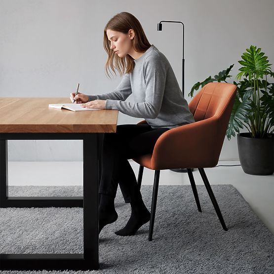 6x Tapicerowane krzesło z kwadratowym przeszyciem Miedziane LUXANO Czarne nogi