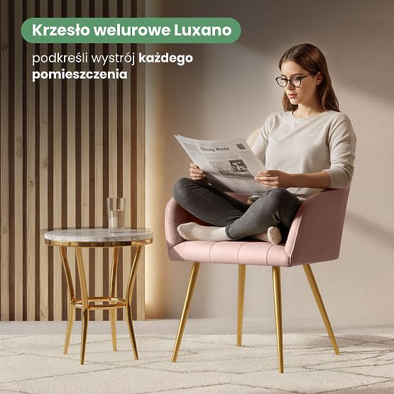 6x Tapicerowane krzesło z kwadratowym przeszyciem Pudrowy Róż LUXANO Złote nogi