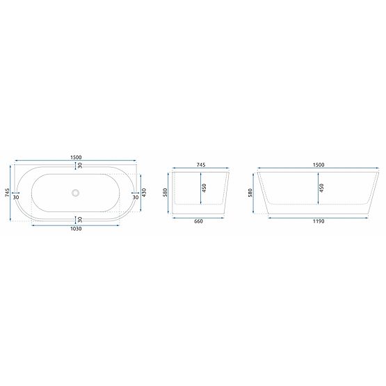 Akrylowa wanna ścienna OLIMPIA 150 cm