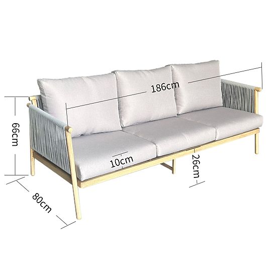 Aluminiowa sofa ogrodowa BLANDO - duża 3-osobowa, 186 cm