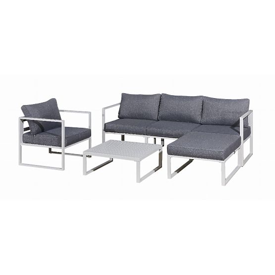 Aluminiowy zestaw mebli na taras (Sofa 204 cm, fotel, pufa + stolik) MOSTRARE Biały
