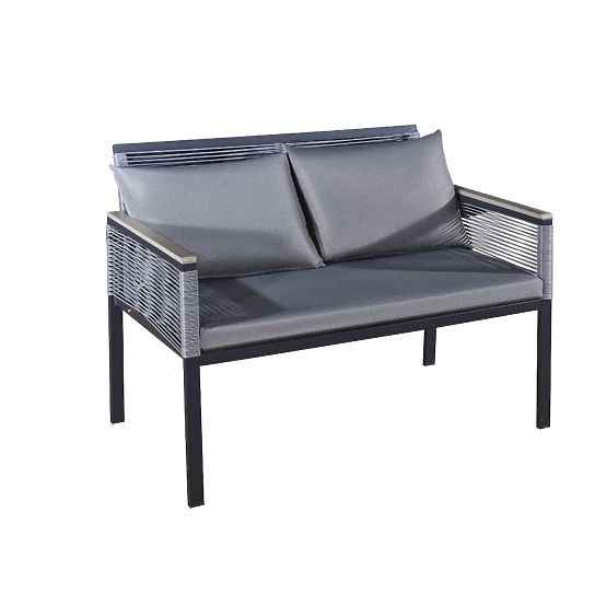Aluminiowy zestaw mebli ogrodowych (2 x fotel, sofa + stolik) CORTO okrągły szary technorattan