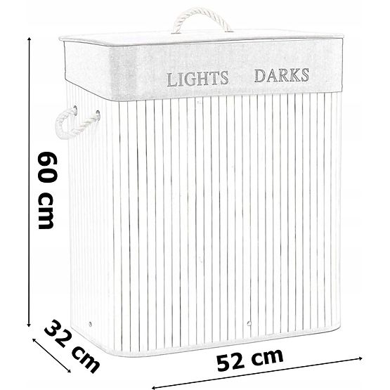 Bambusowy kosz na pranie 2 komory biało-szary