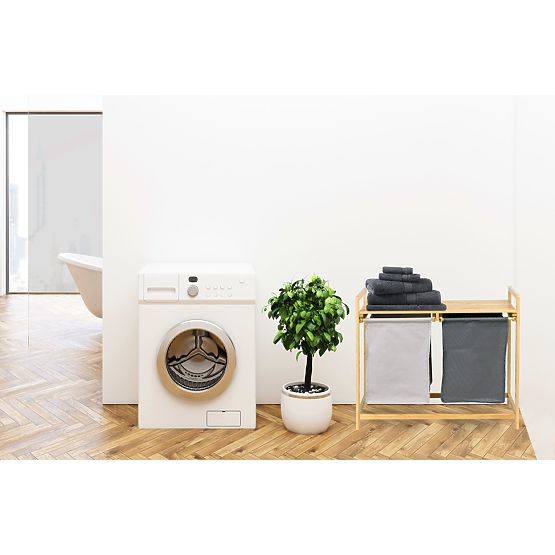 Bambusowy kosz na pranie lub zabawki HANOI 2 przegrody DUO KOLOR