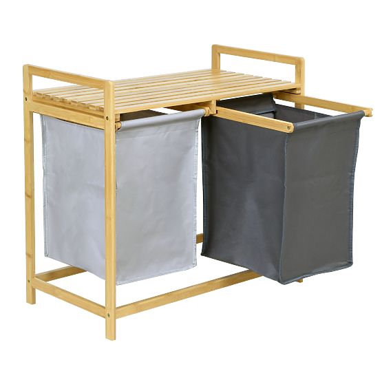 Bambusowy kosz na pranie lub zabawki HANOI 2 przegrody DUO KOLOR