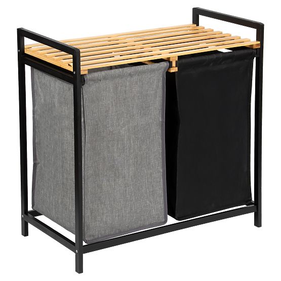 bambusowy kosz na pranie lub zabawki HANOI BLACK 2 przegrody DUO KOLOR