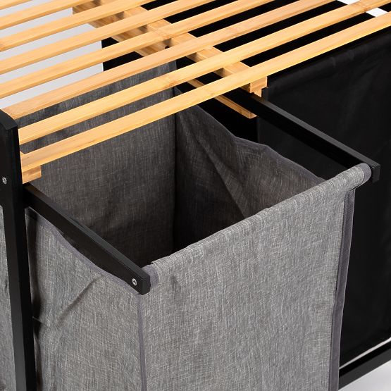 bambusowy kosz na pranie lub zabawki HANOI BLACK 2 przegrody DUO KOLOR