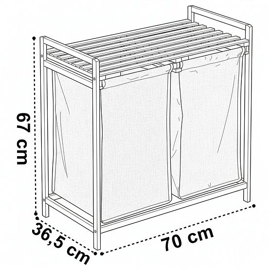 bambusowy kosz na pranie lub zabawki HANOI BLACK 2 przegrody DUO KOLOR