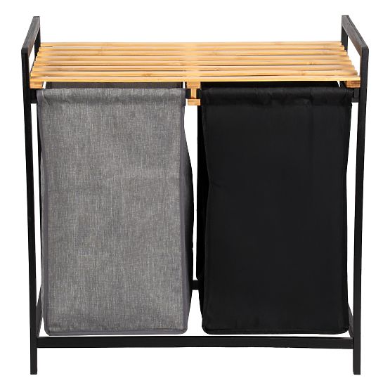 bambusowy kosz na pranie lub zabawki HANOI BLACK 2 przegrody DUO KOLOR