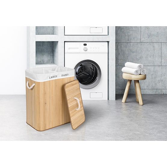 Bambusowy kosz na pranie z 2 komorami naturalny