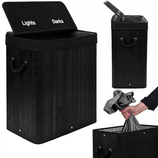 Bambusowy kosz na pranie z pokrywą 100L czarny