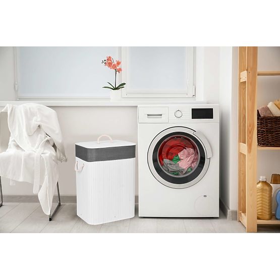 Bambusowy kosz na pranie z pokrywą 80L biało-szary