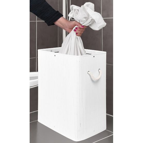 Bambusowy kosz na pranie z pokrywą SOREN 80L biały