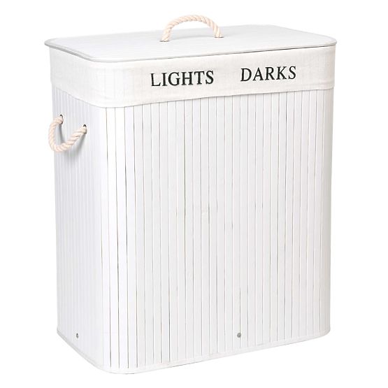 Bambusowy kosz z pokrywą 100L 2 komory biały