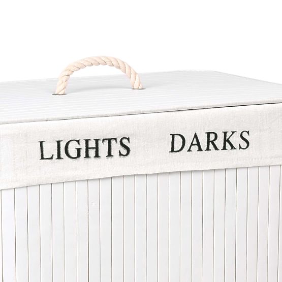 Bambusowy kosz z pokrywą 100L 2 komory biały