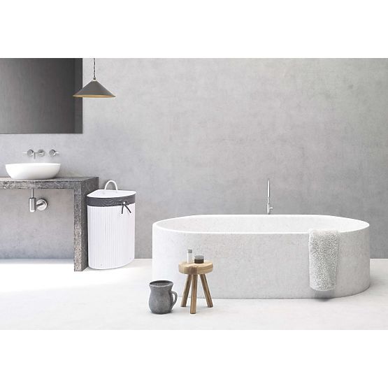 Bambusowy narożny kosz na pranie z pokrywą biało-szary