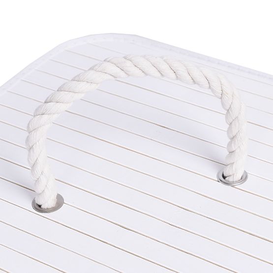 Bambusowy narożny kosz na pranie z pokrywą biało-szary