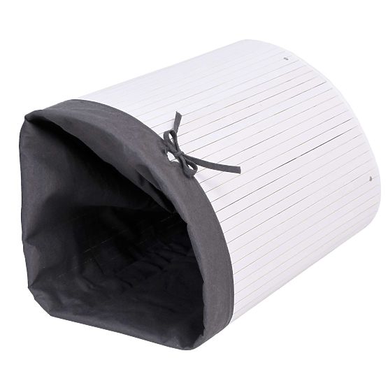 Bambusowy narożny kosz na pranie z pokrywą biało-szary