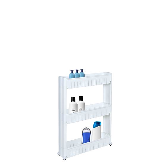 Białe półki łazienkowe na kółkach 3 poziomy Leira