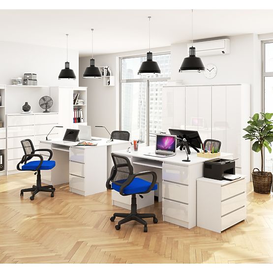 BIURKO KOMPUTEROWE A-11 135 cm 6 SZUFLAD PK BIAŁY / BIAŁY POŁYSK