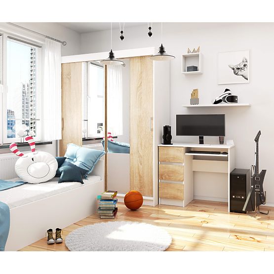 BIURKO KOMPUTEROWE A-6 90 cm LEWE BIAŁY / SONOMA