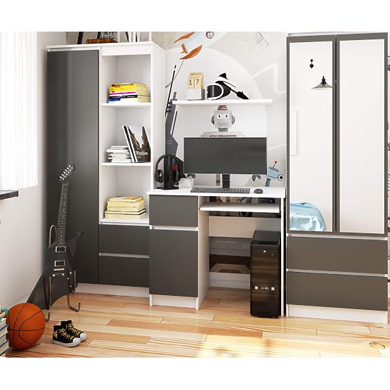 BIURKO KOMPUTEROWE PIKSEL BIAŁE / SZARE - LEWE