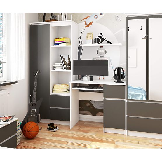 BIURKO KOMPUTEROWE PIKSEL PK BIAŁY / SZARY - PRAWY