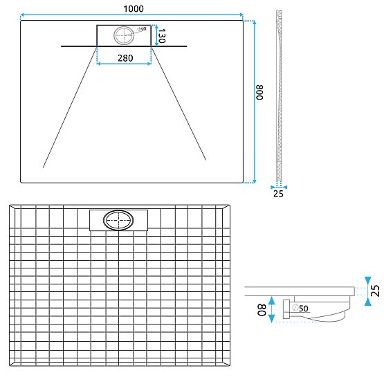 Brodzik prysznicowy Bazalt Long White 80x100
