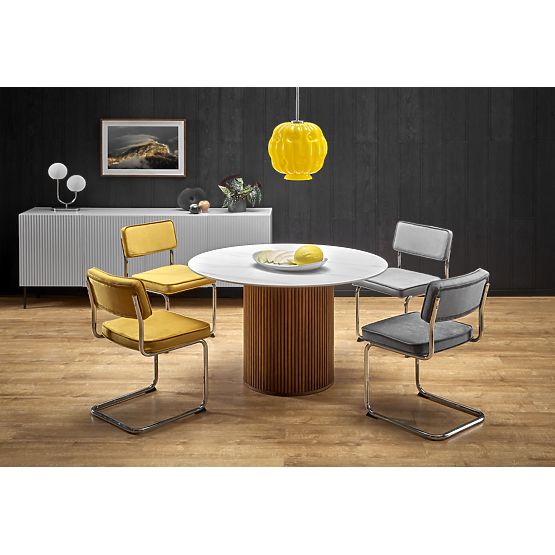 BRUNO okrągły stół, biały marmur / orzechowy (2p=1szt)