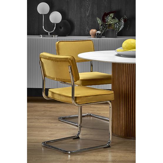 BRUNO okrągły stół, biały marmur / orzechowy (2p=1szt)