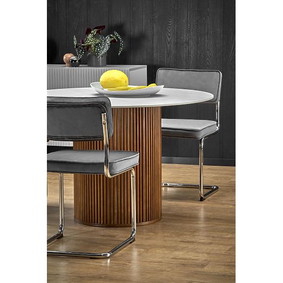 BRUNO okrągły stół, biały marmur / orzechowy (2p=1szt)