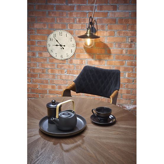 CARMELO okrągły stół, blat - orzech, noga - czarna (3p=1szt)