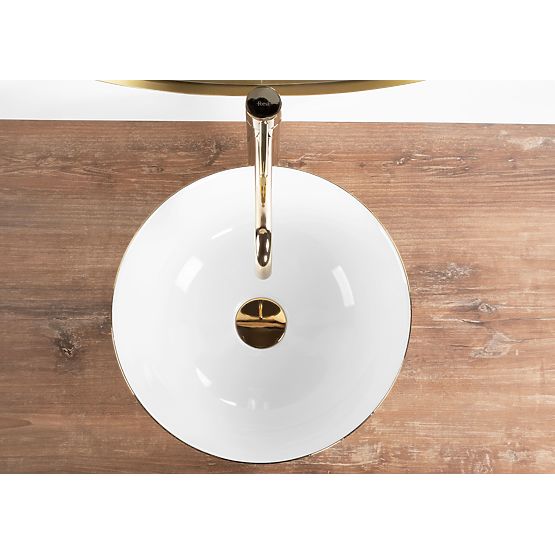Ceramiczna umywalka nablatowa Stella biała ze złotą krawędzią