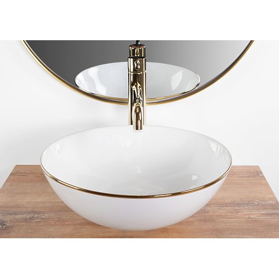 Ceramiczna umywalka nablatowa Stella biała ze złotą krawędzią