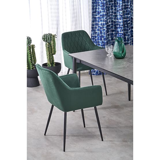 CHARLES stół rozkładany, blat - szary marmur, nogi - czarne