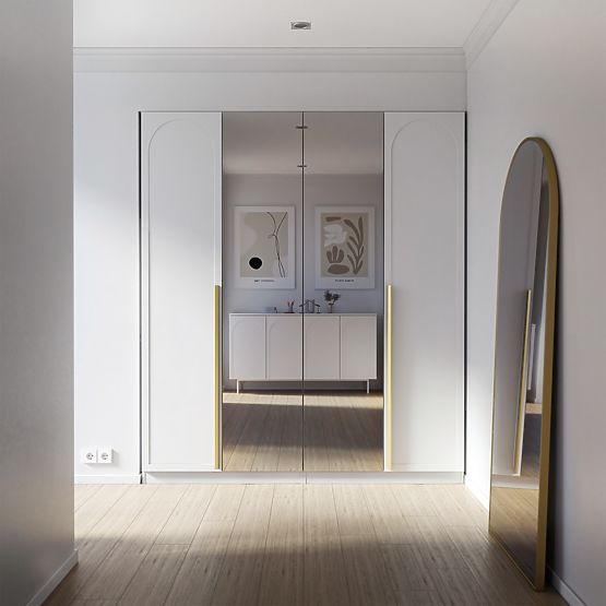 Czterodrzwiowa szafa Neroli, łuk/lustro, biała